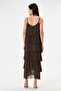 Brown Italian Layered Adjustable Strap Lined Long Silk Dress 38 - 44 Size - 5