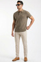 Khaki Polo Collar Men's T-Shirt Regular Fit 100% Cotton with Striped Collar Detail - 2