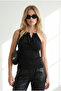 Women's Black Halter Neck Accessory Detailed Sandy Blouse Blz-19003395 - 2