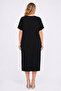 Women's Plus Size Black, V-Neck, Stone Detailed, Oversize Viscose Dress 65N39557 - 8