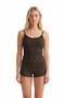 Premium - Neat Collection | Brown Rib Textured Thin Strap Modal Viscose Women's Pajama Set with Shorts