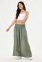 Women's Khaki Italian 100% Linen Elastic Waist Wide Leg Palazzo Trousers Size 38 - 42