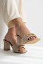 Mırev Women's Leather Thick Heeled Gold Buckle Square Toe Banded Daily Comfortable Use Heeled Slippers 8 cm - 3