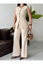 Asymmetrical Cut Design Buttoned Vest and Palazzo Trousers Two-Piece Set for Women - 6