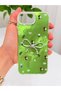 iPhone 16E / 17E Case Marbling Effect 3D Bow Flower Pattern Camera Raised Cover Green - 5