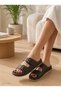 Women's Double Buckle Brown Slippers Anatomical Sole Daily Comfortable Summer Slippers - 5