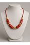 Red Glass Beaded Gold Detailed Design Necklace - 2