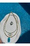 Premium Evil Eye 2-Piece Blue Stone Necklace - Premium Motif Earrings 3-Piece Set Combination - 2