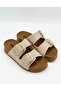 Women's Gold Studded Stone Double Buckle Cork Sole Slippers - 2