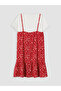 Lcw Kids Red Crew Neck Floral Patterned Girls Dress - 3