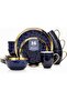 Stone Lain Porcelain 16 Piece Dinnerware Set, Service for 4, Blue and Golden Rim, Dark Blue