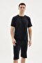 Kly 26256 Men's Black Tencel/Tensel Half Buttoned Half Sleeve Pocket Capri Set