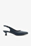 Navy Blue Genuine Leather Open Back Pointed Toe Short Heeled Women's Stiletto - 5