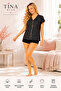 Women's Shorts Satin Pajama Set Black Patterned Short Sleeve Buttoned 2-Piece Set - 2