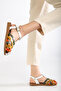 Women's Tan White Leather Powder Casual Sandals - 4