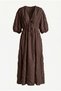 Women's V-Neck Elastic Waist Balloon Sleeve Lined Long Dress Ru-3075