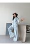 Women's Blue Shirt Wide Leg Denim Tencel Two-Piece Set - 4