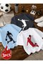 Printed Black - White - Baby Blue 3-Piece Children's T-Shirt 100% Cotton Short Sleeve Knitted Crew Neck - 2