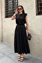 Shoulder Padded Pocket Detail Skirt Set Black - 2