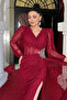 Full Lace Fabric Evening Dress with Underwire Detail - Bordo - 4
