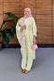 Women's Tulle Floral Embroidered Bat Sleeve Linen Suit - 7