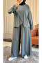 6582 - Stylish Comfortable Casual Modal Asymmetrical Tunic Trousers Women's Set - 5