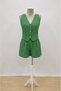 Women's Zero Sleeve Strap V-Neck Front Buttoned Imported Linen Vest and Shorts Summer Two-Piece Set - 3