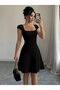 Women's Short Sleeve Square Collar Short Imported Crepe Dress - 7