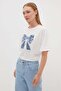Stoned Bow Embroidered Crew Neck Casual T-Shirt - 6