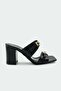 Jodie Buckle Detailed Women's Black Heeled Slippers - 3