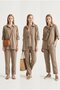 Women's Linen Two-Piece Set - Embroidered Sleeve Shirt and Comfortable Pants Set
