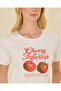 Women White Cherry Print Ribbed T-Shirt - 4