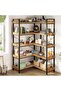 Industrial Corner Shelving Unit 5 Levels L- Tall Bookcase with 4 Hooks - Storage Unit Living Room Office Bedroom - 6