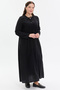 Women's Dress with Tie Collar and Drawstring - 3