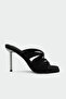 Cunda Cross Detailed Women's Black Satin Heeled Slippers - 2