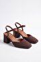 Brown Women's Open Back Closed Toe 7 cm Thick Medium Heel Shoes Sb100Nav - 6