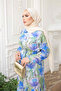 Cobalt Blue Skirt Layered Floral Patterned Dress - 2