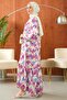Plum Half-Buttoned Layered Viscose Dress with Elastic Sleeves - 4