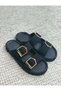 Women's eleni black suede double buckle comfort sole slippers - 4