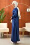 Navy Blue Waist-Tie Shirt and Skirt Set - 4