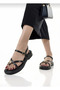 Black Thermo Non-Slip Sole Gold Stone Detailed Ankle Support Women's Sandals