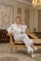 Feather Detailed Silk Satin Bridal Pajama Set - Luxury Dowry Set with Box - 3
