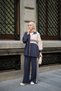 Women's Double Color Stripe Detail Double Pockets Elastic Waist Parachute Suit Navy Blue - 4