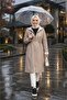 Women's Hooded Zippered Medium Length Bondit Fabric Beige Trench - 2
