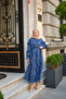 Women's Floral Pattern Shiny Striped Dress Navy Blue - 15