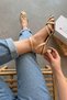 Silance Gold (3 cm Heeled) Caged Short Heeled Sandals with Gold Buckle Detail for Night and Daily Use - 7