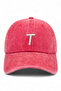Red Embroidered Washable Vintage Unisex Hat with Letter t - 2