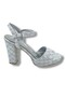 321-26 Glitter Embroidered Satin Single Strap Thick Heel Women's Sandals (11cm) - 2