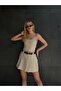 Women's Beige Strapless Mini Dress with Lining Shorts Yel0149 - 2