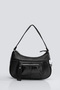 Women's Black Genuine Leather Zippered Gondola Baguette Shoulder Bag with Adjustable Extension Strap - 2